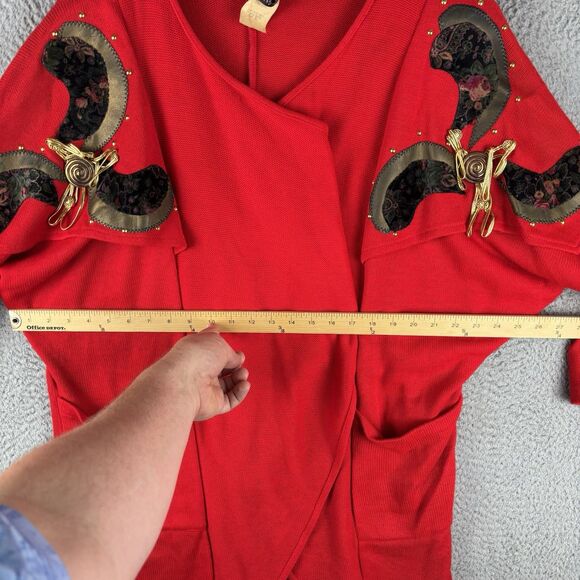 Vintage 90’s Vis-a-Vis Wrap Tunic Women’s Small Red Shoulder Pads Retro Style - Picture 8 of 12